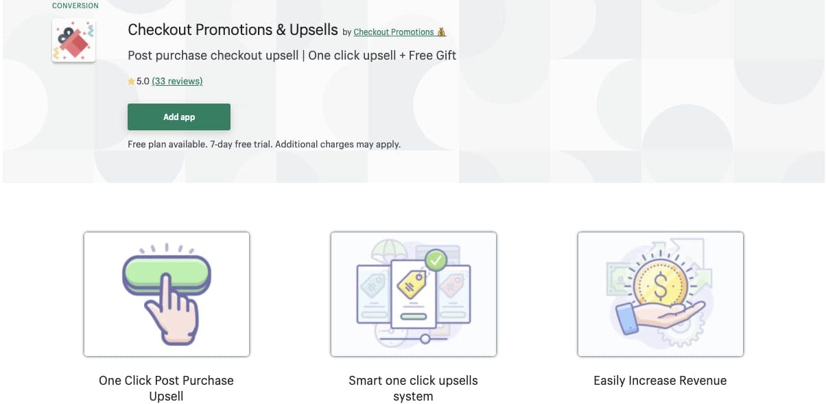 Screenshot of Checkout Promotions page on Shopify App store