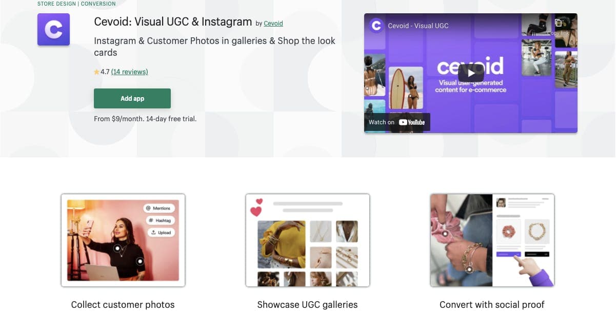 Screenshot of Cevoid's page on Shopify App store 