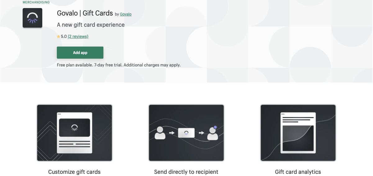 Screenshot of Govalo page on Shopify App store