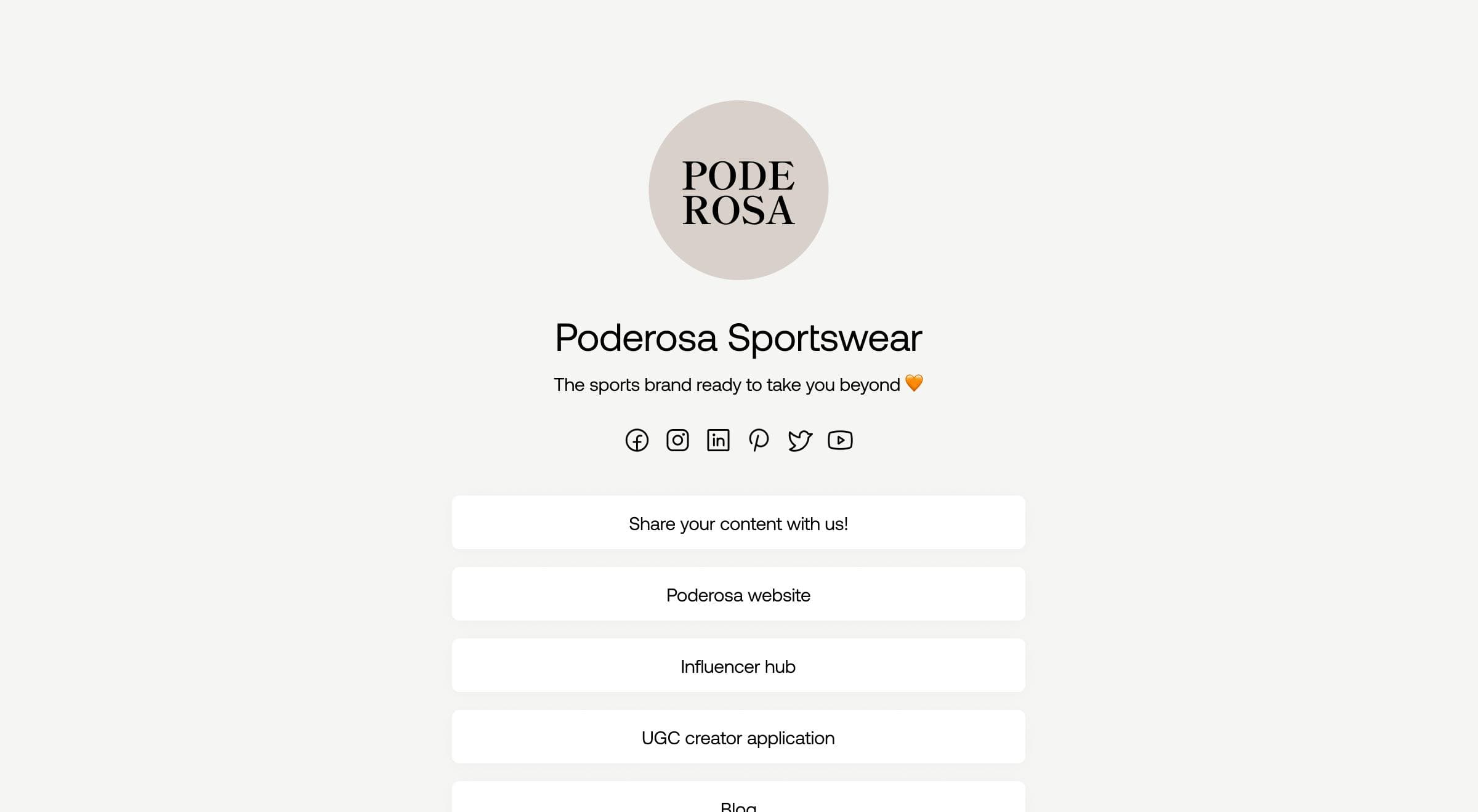 screenshot of instagram linktree expansion for poderosa sportswear brand