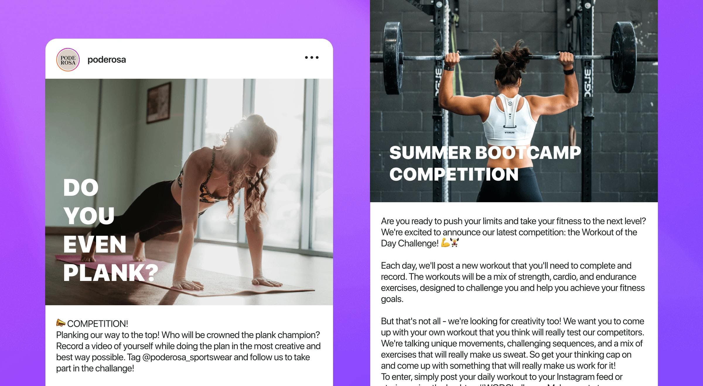 screenshot of instagram ugc sports competitions for poderosa sportswear brand