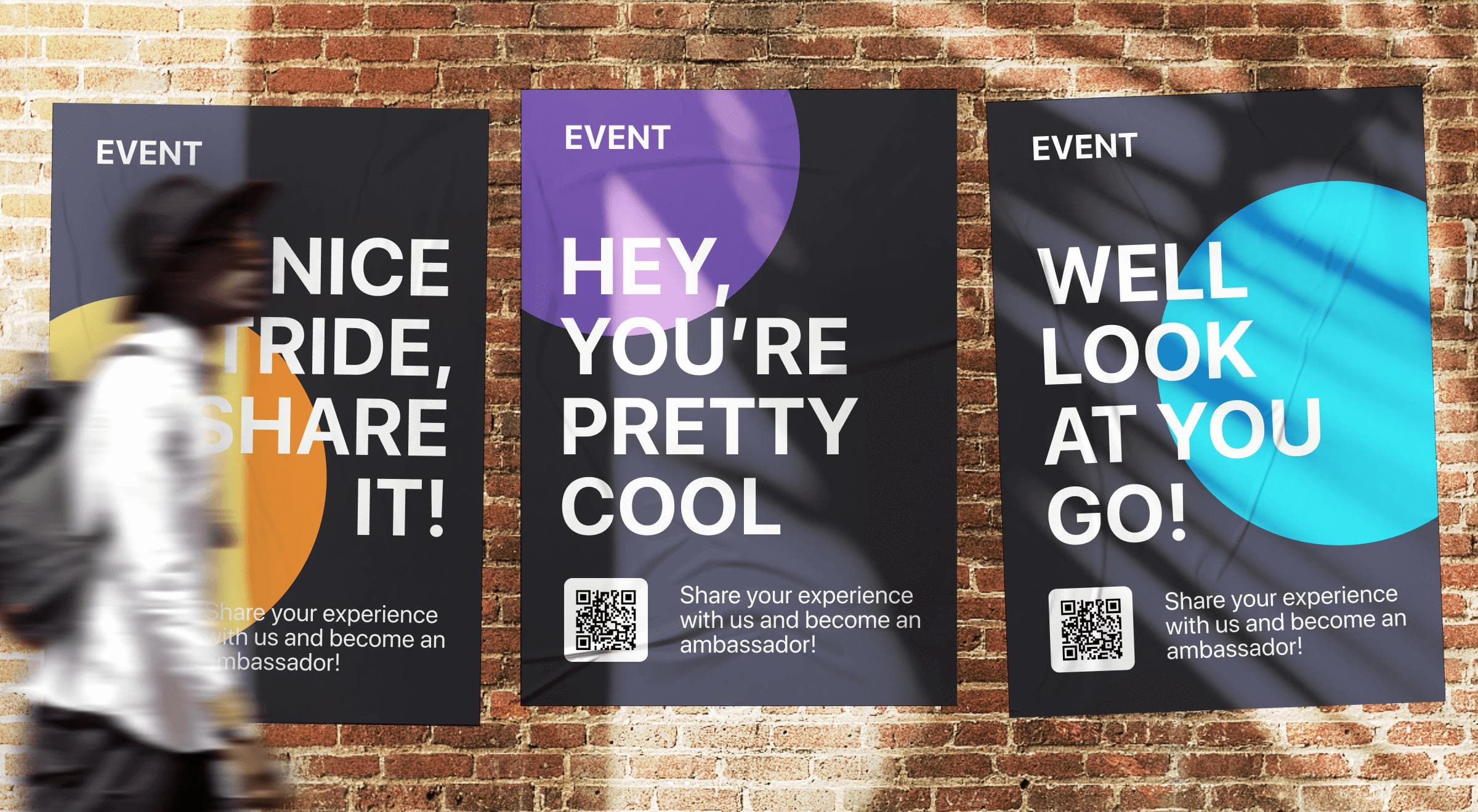 three posters with qr code for sharing ugc during events
