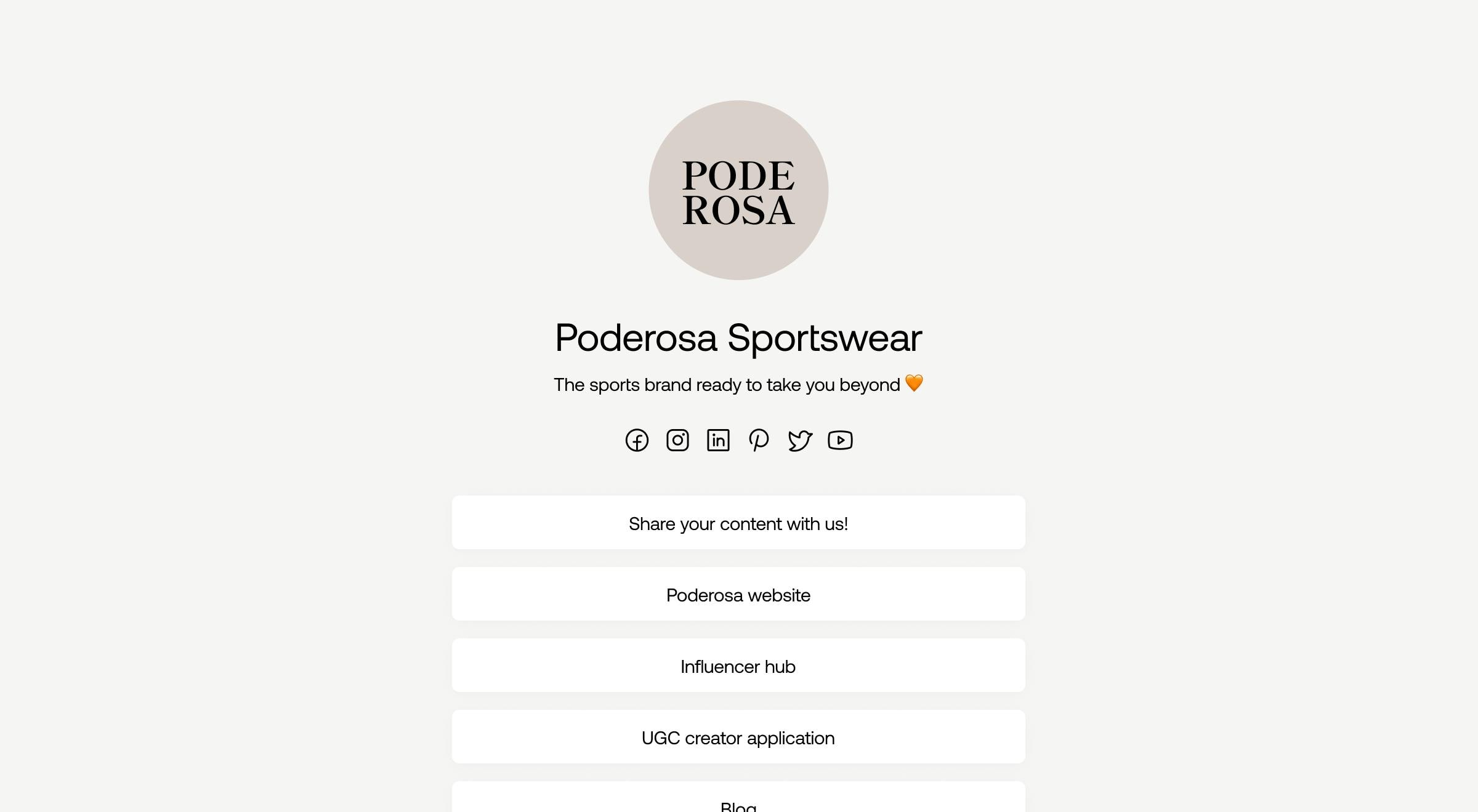screenshot of instagram linktree expansion for poderosa sportswear brand