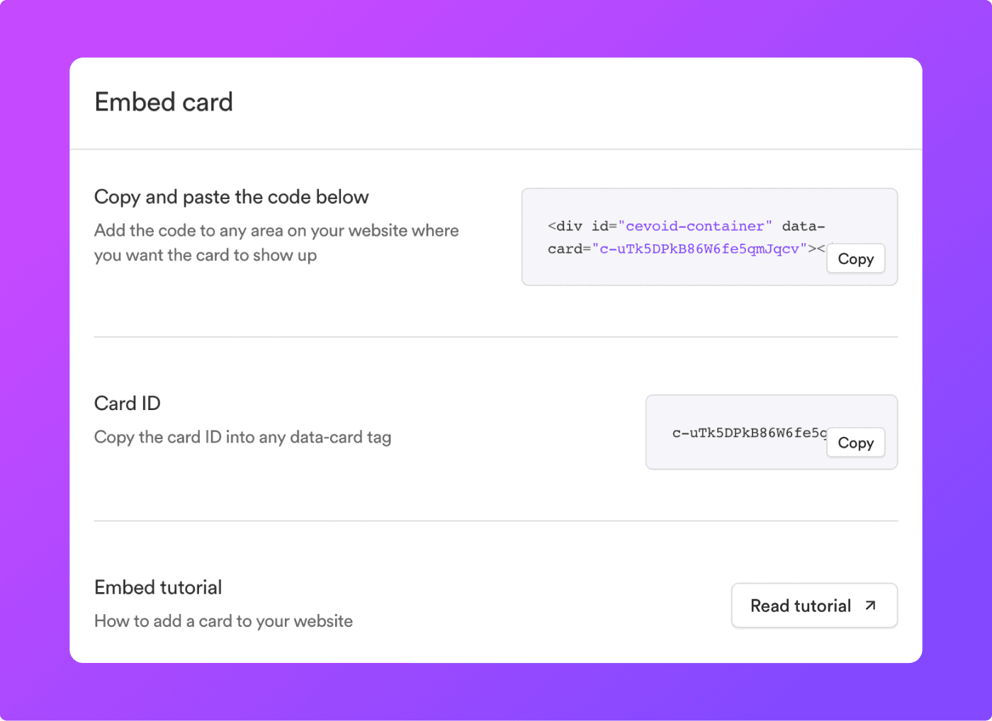 cevoid embed card window popup