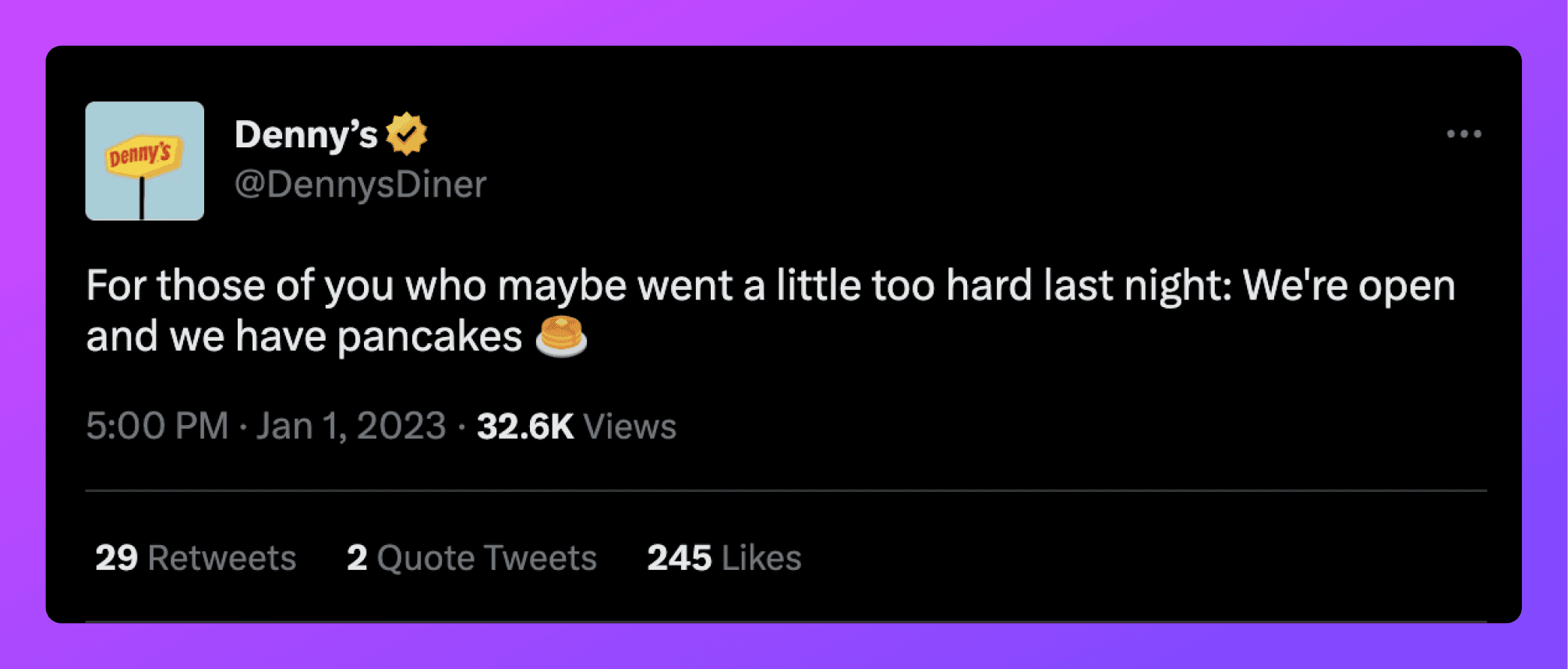 dennys diner tweet about pancakes