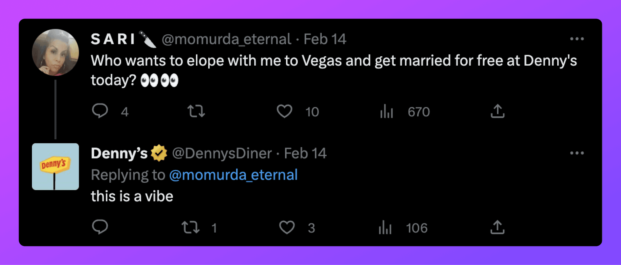 dennys diner tweet reply to a customer