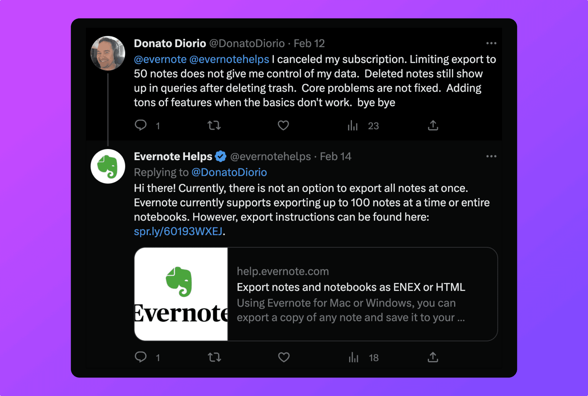 screenshot of evernote twitter