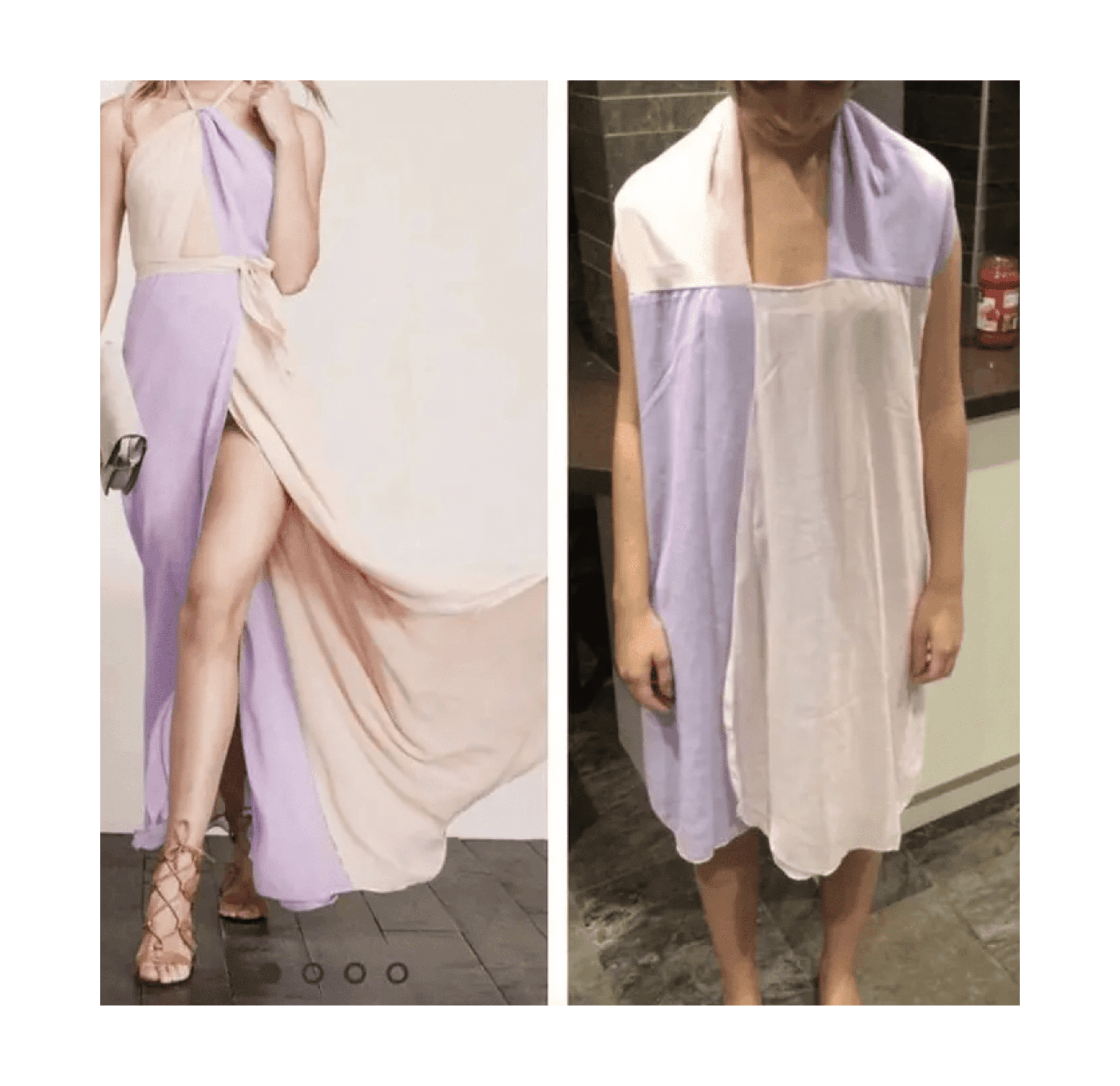 online vs reality faulty prom dress in pink and lilac