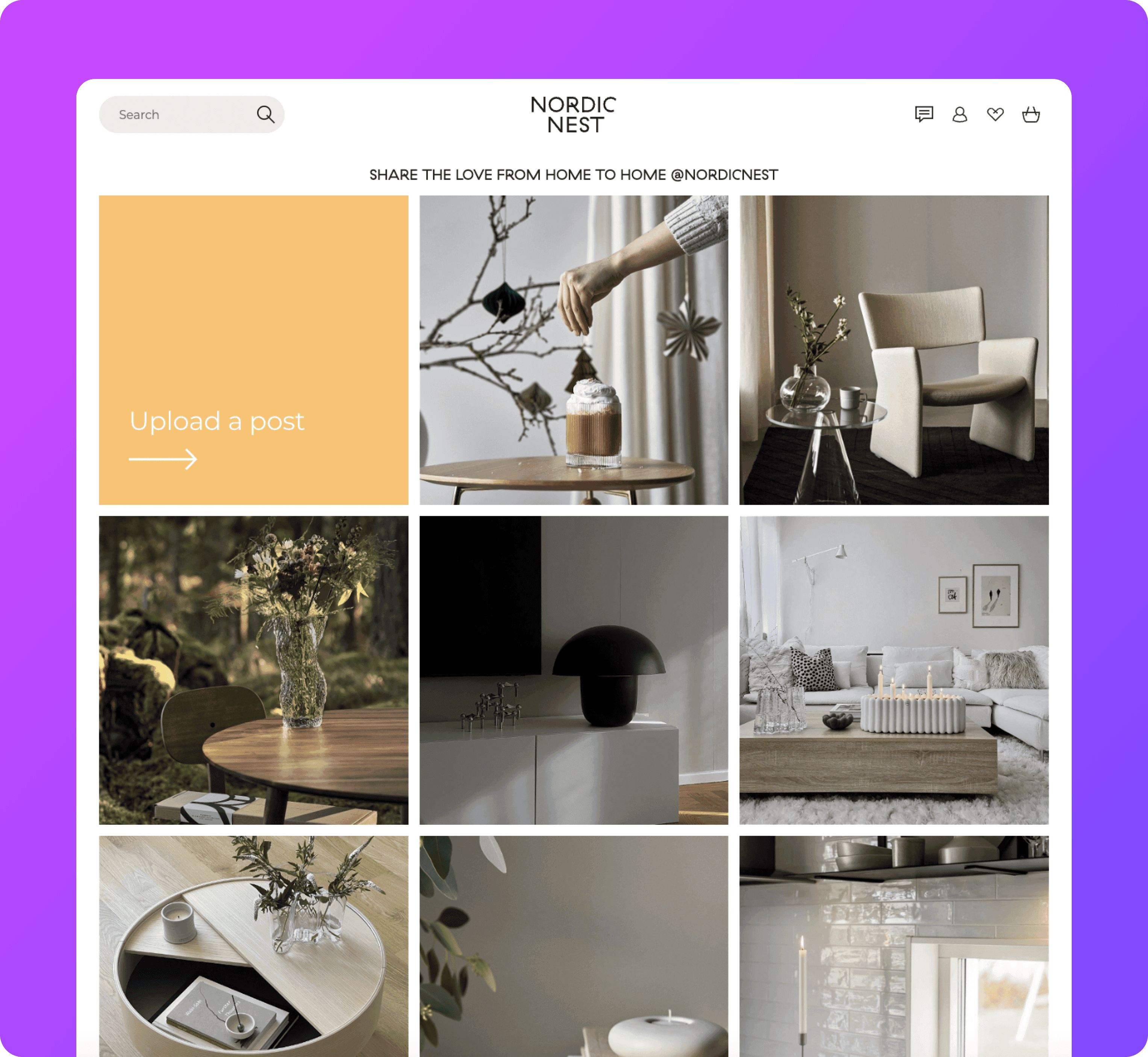 nordic nest product gallery with home design items in grid