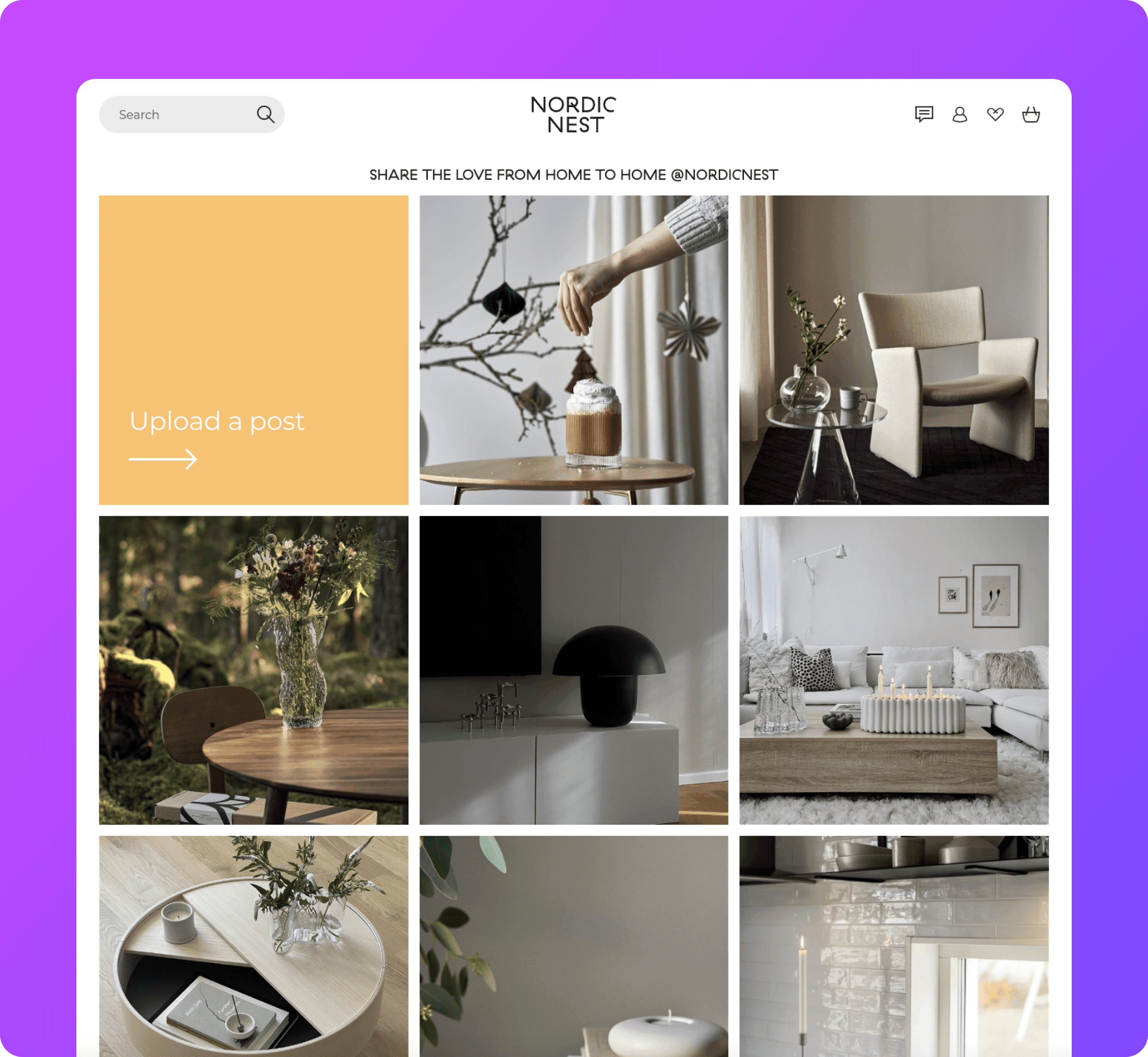 nordic nest product gallery with home design items in grid
