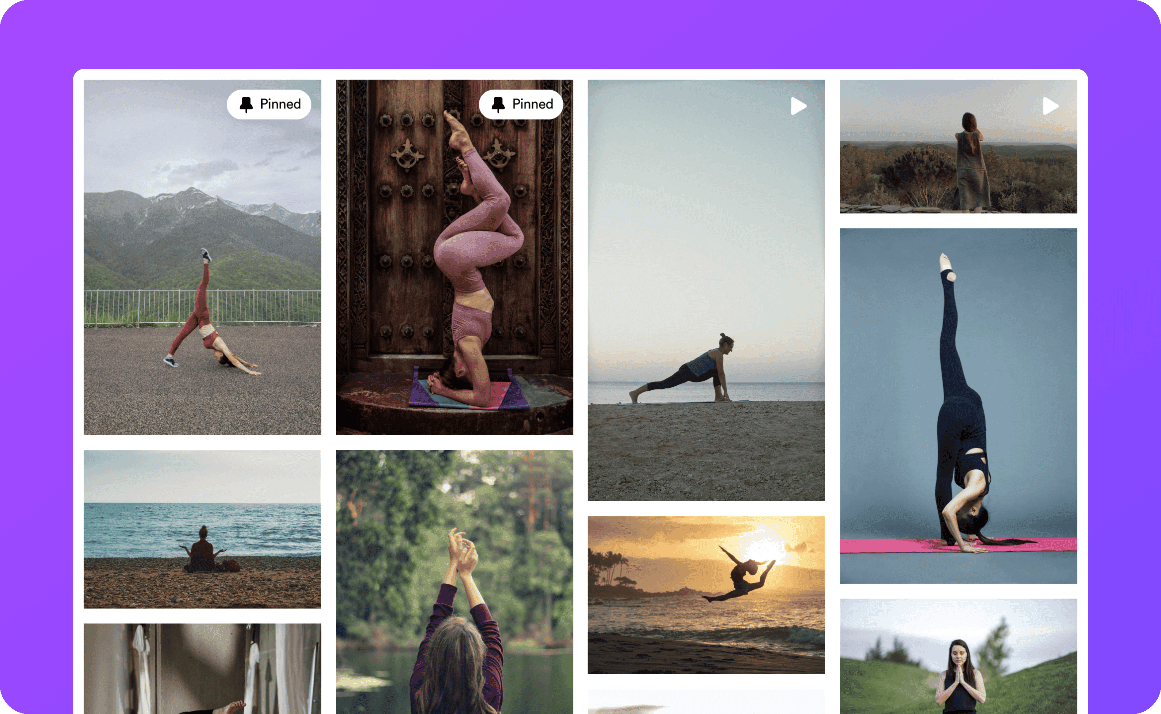 a masonry grid collage of a girl doing yoga and meditation