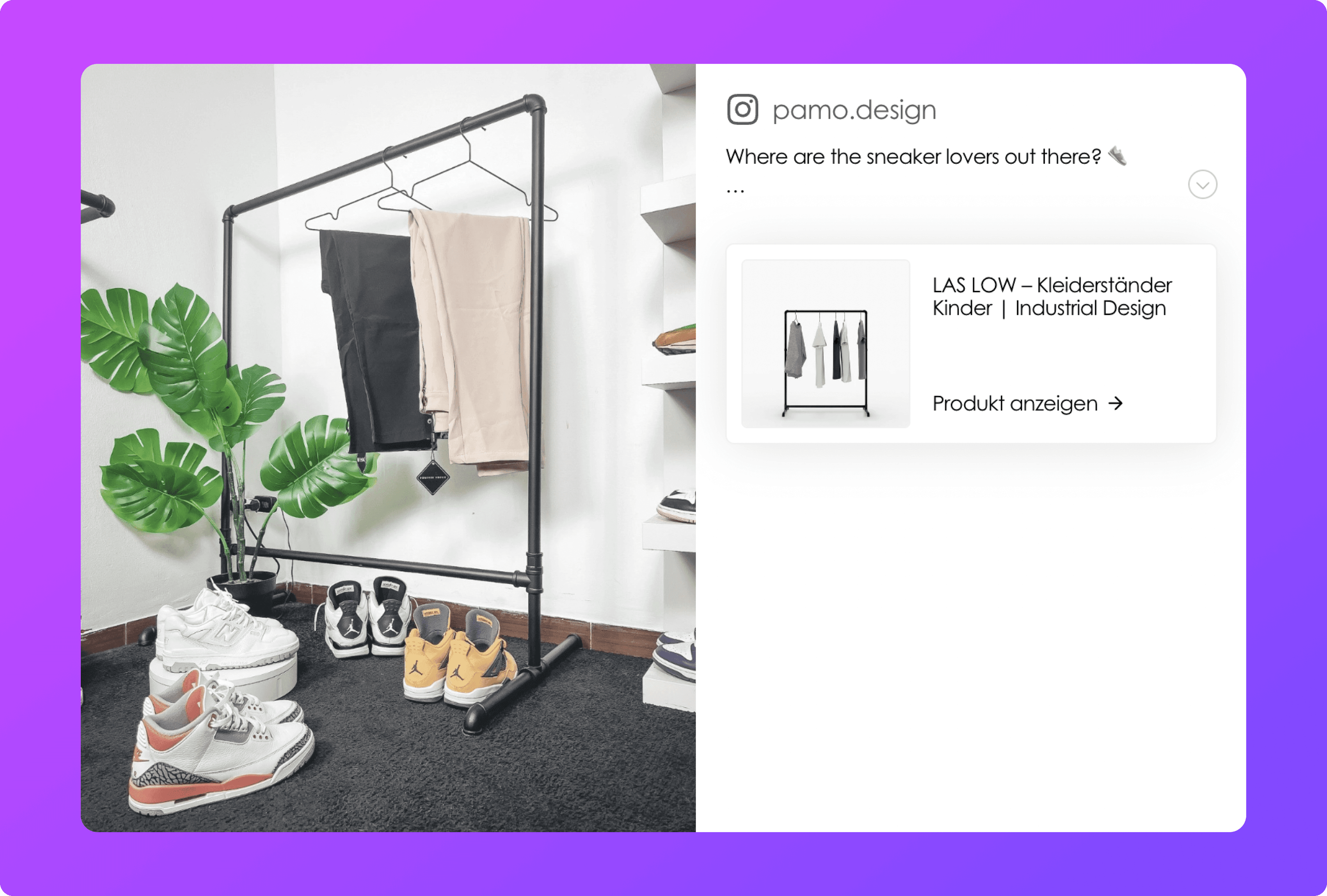 clothign rack with pants and sneakers